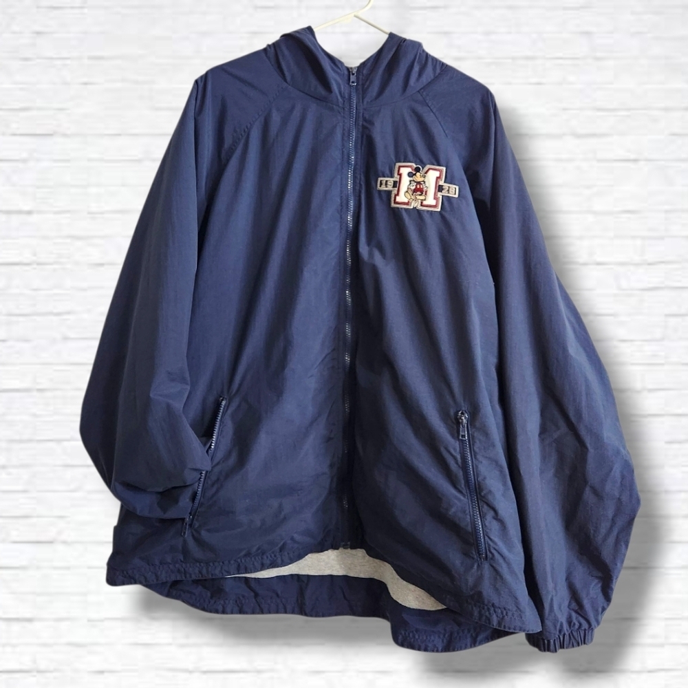 Vintage Disneyland Resort 1928 Mickey Mouse Blue Hooded Lined Jacket Size XL